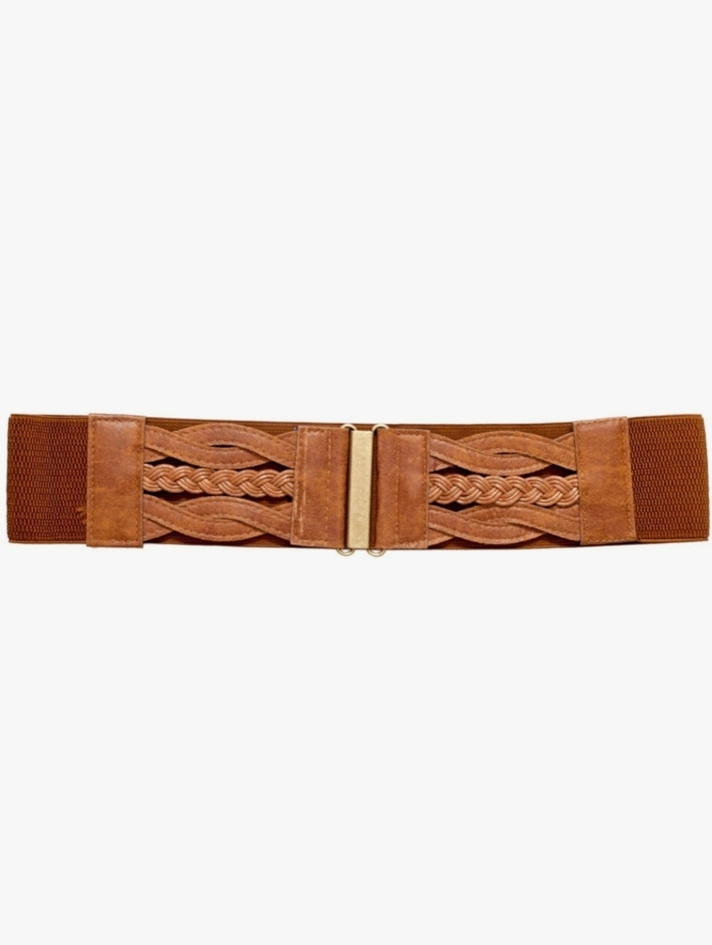 Brown Braided Leather Elastic Belt